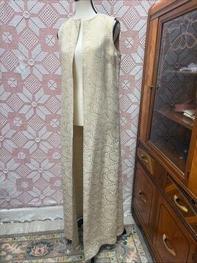Vintage Gold Brocade Long Vest / Duster Sz S/M